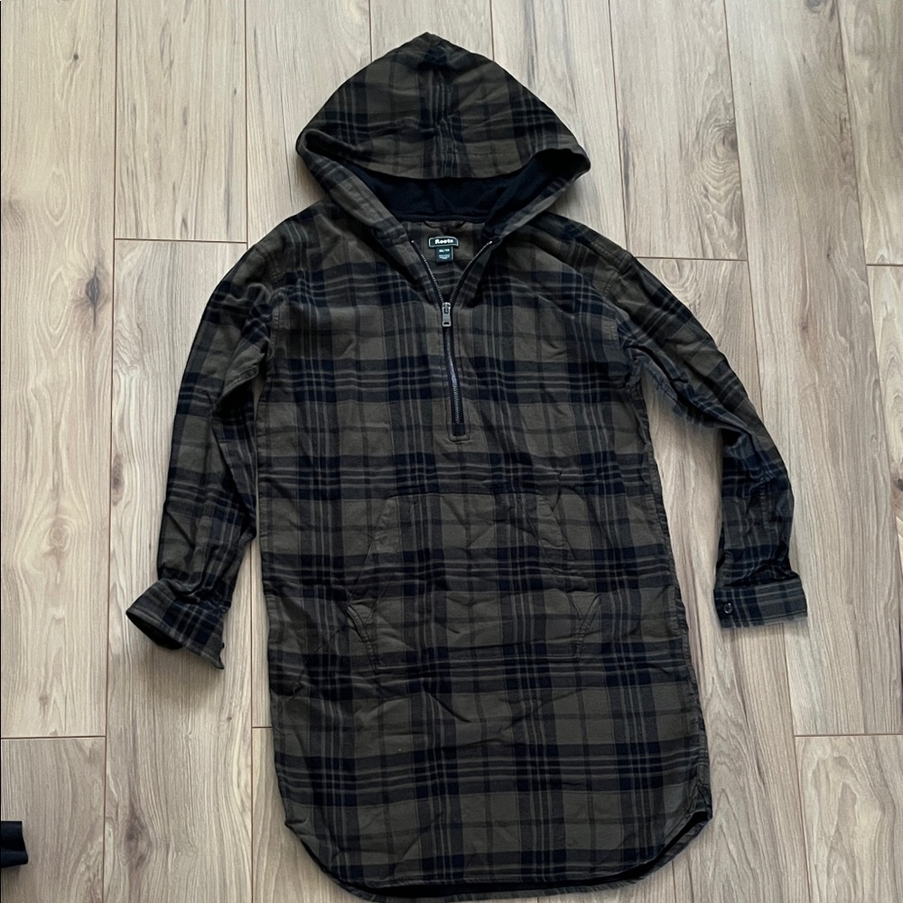 Plaid Hooded Pullover shirt Dress
